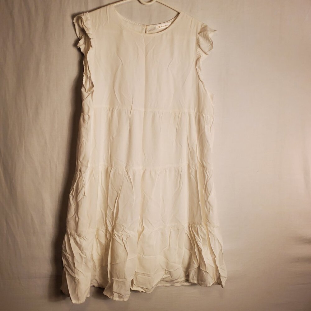 Kirundo Adorable Short Sleeve White Flowy Soft Ruffled Bottom Dress Sz L Womens